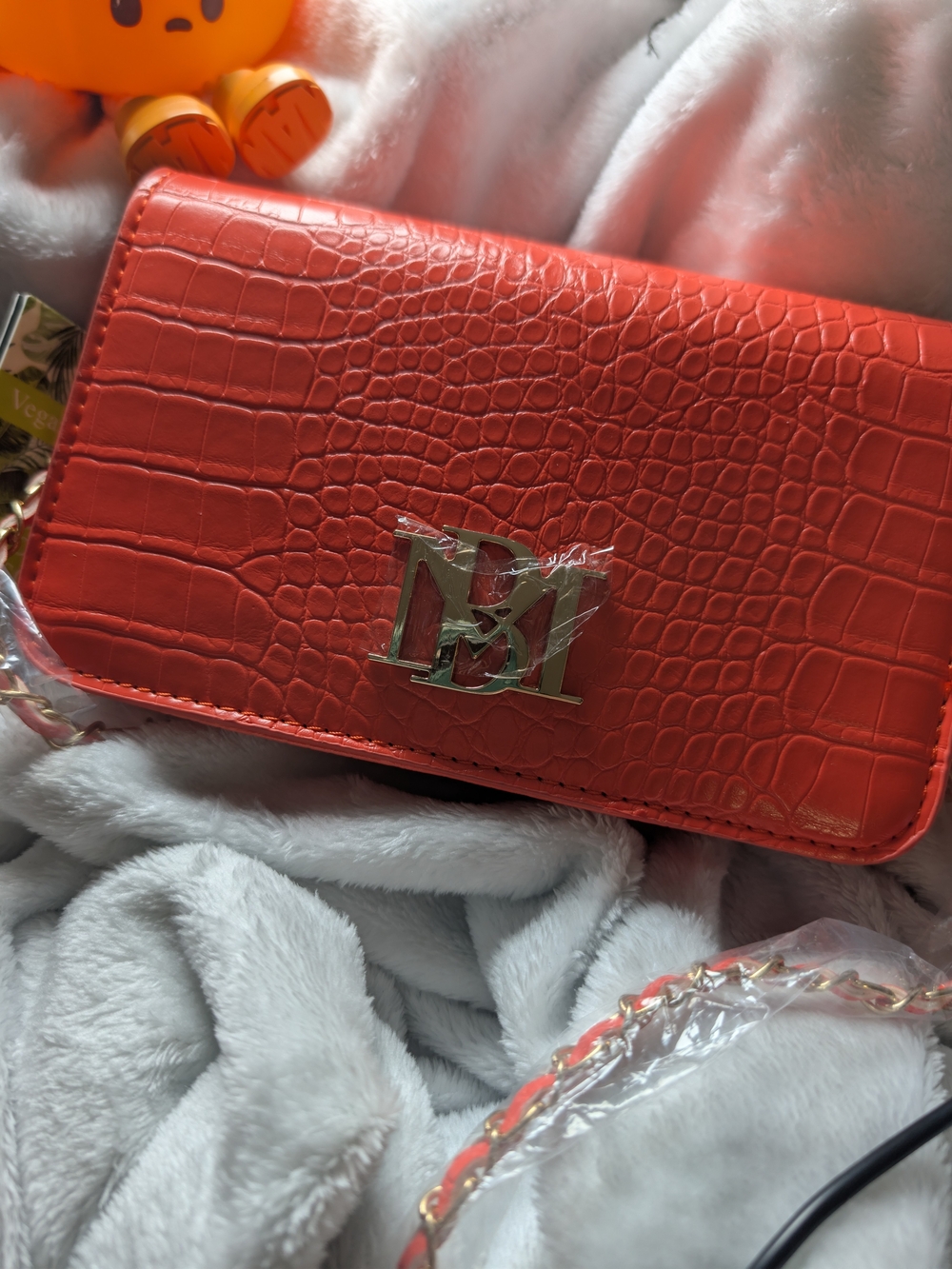 Badgley Mischka Orange Croc-Embossed Crossbody
